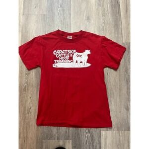 Vintage 90s Capatske Cattle and Hoof Trimming T Shirt Cute Cow Size S